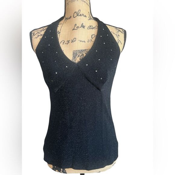90’s Alex Evenings black baby doll halter style top sequins sexy coquette goth - Picture 1 of 8